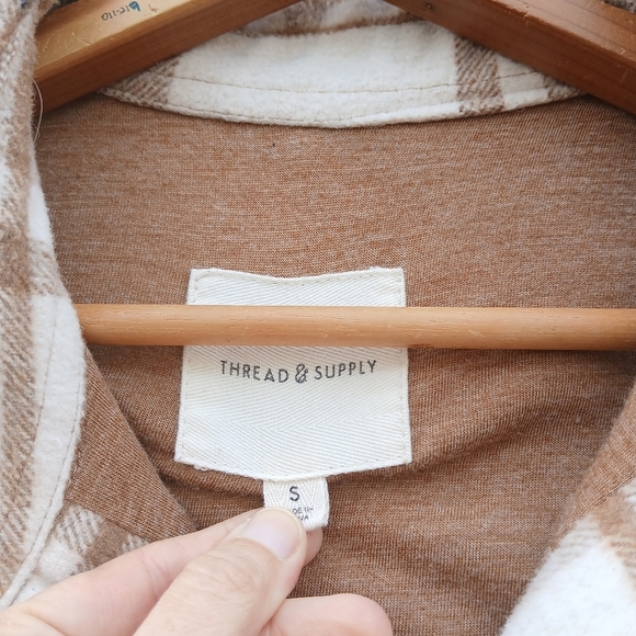 Thread & Supply Plaid Flannel Shacket Small Tan - Picture 3 of 7